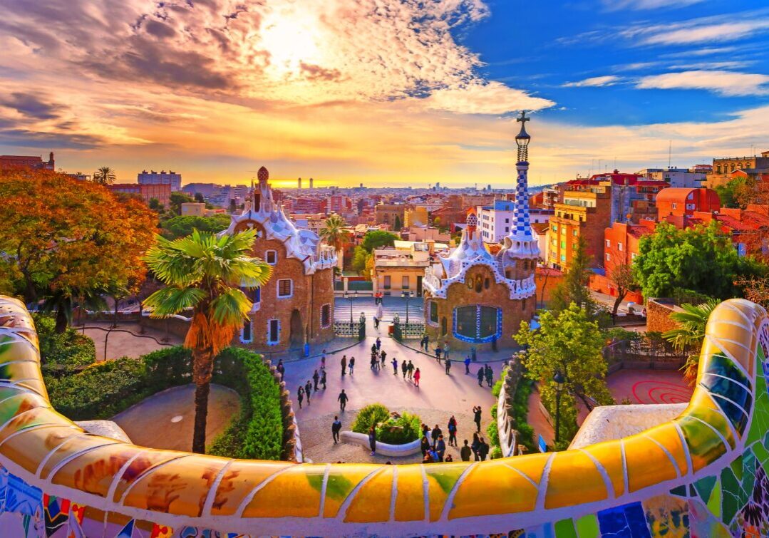 View of the city from Park Guell in Barcelona, Spain