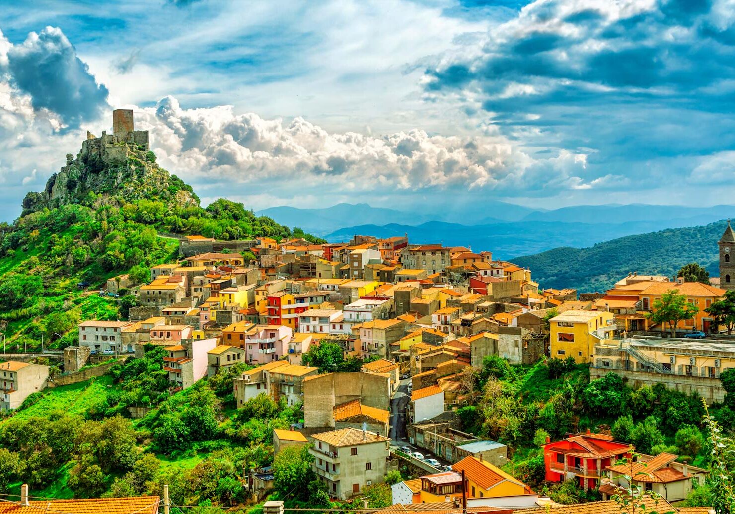 View of Goceano's castle in Burgos, Sardinia, italy. Sardinia architecture and landmark.